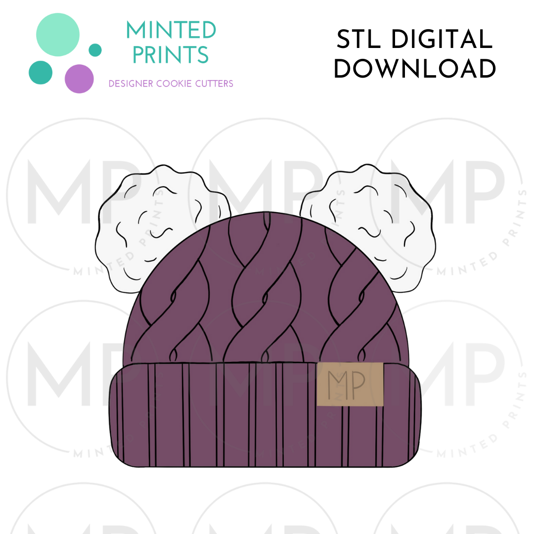 2-Pom Beanie Cookie Cutter STL DIGITAL DOWNLOAD