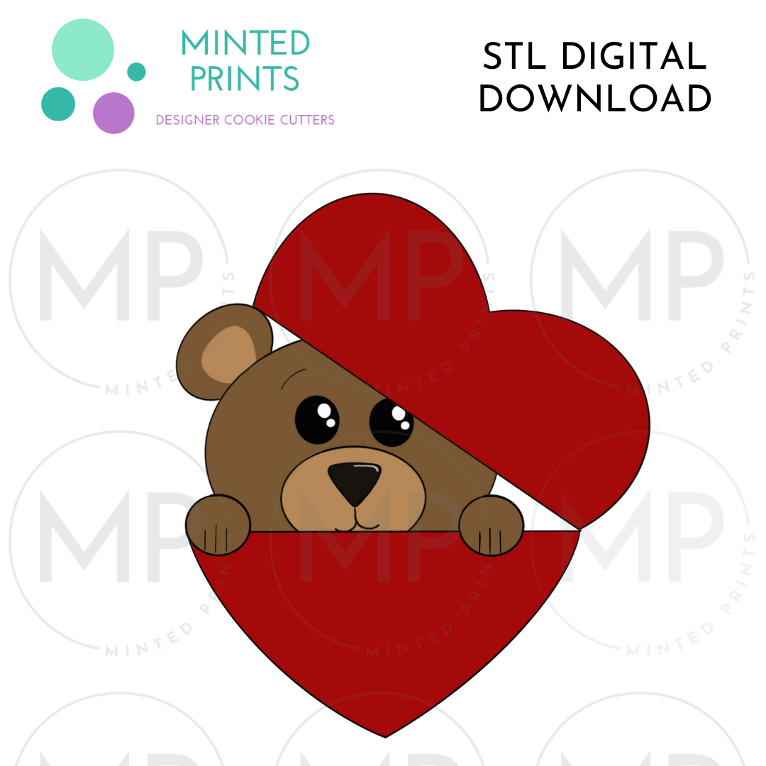 Bear in Heart Cookie Cutter STL DIGITAL DOWNLOAD