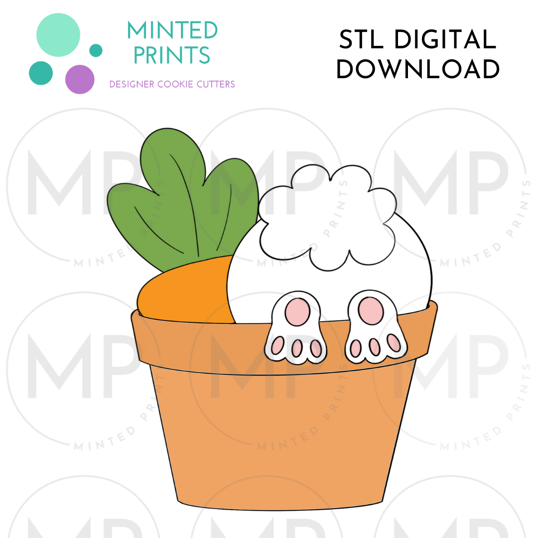 Bunny Butt & Carrot in Pot Cookie Cutter STL DIGITAL DOWNLOAD