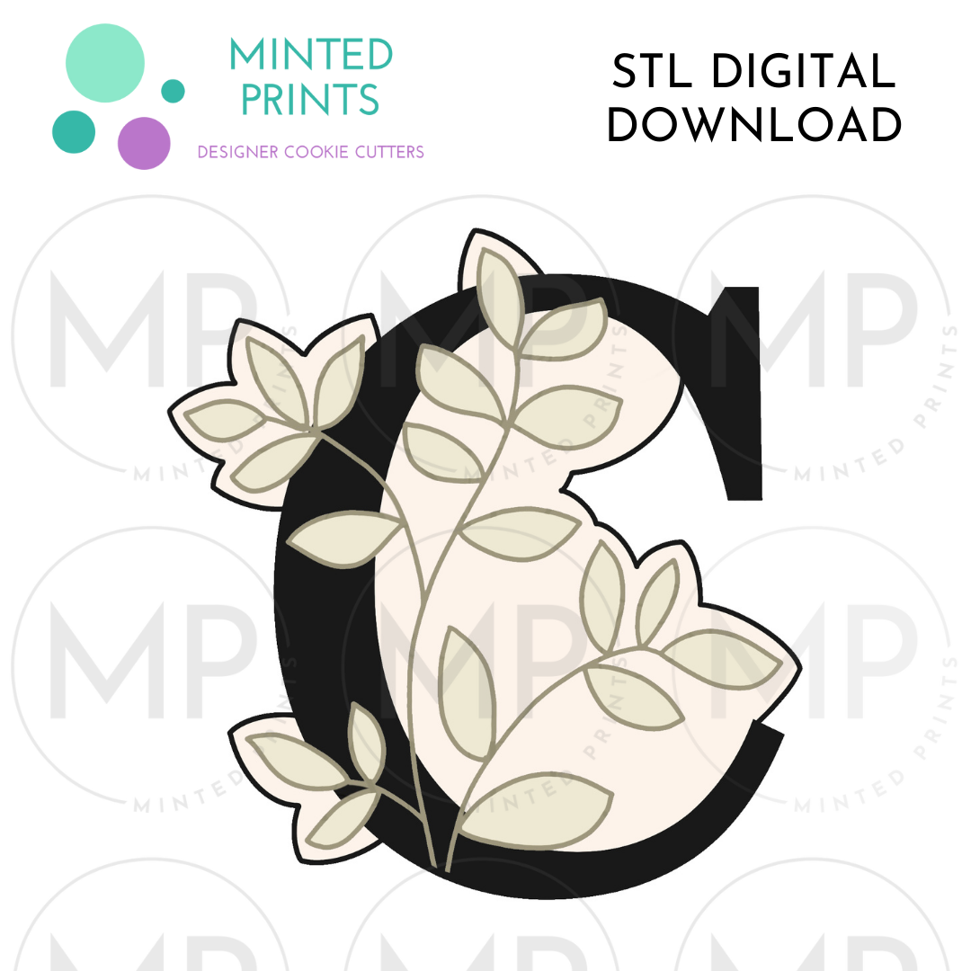 Leafy Letter C Cookie Cutter STL DIGITAL DOWNLOAD
