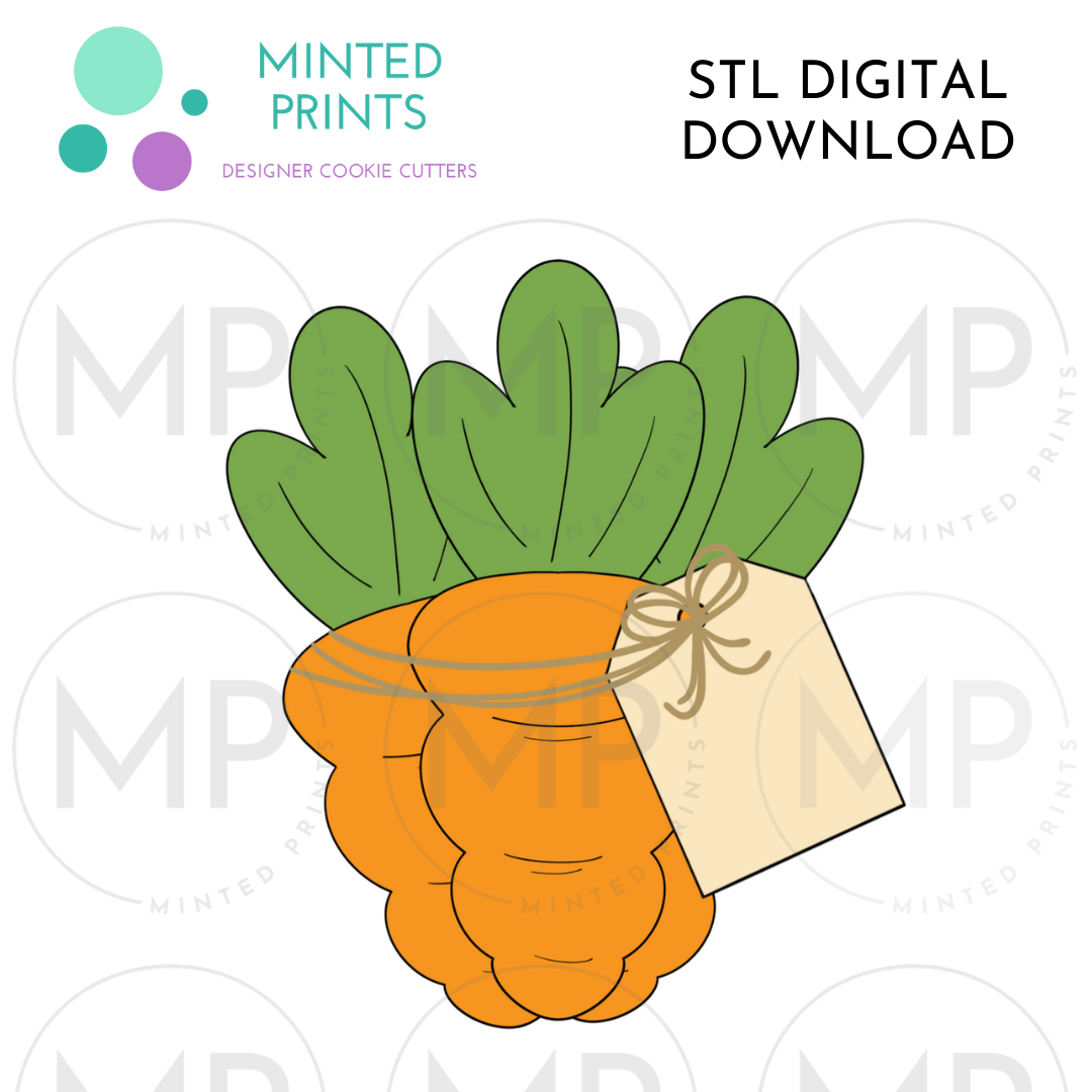 Carrot Bundle with Tag Cookie Cutter STL DIGITAL DOWNLOAD