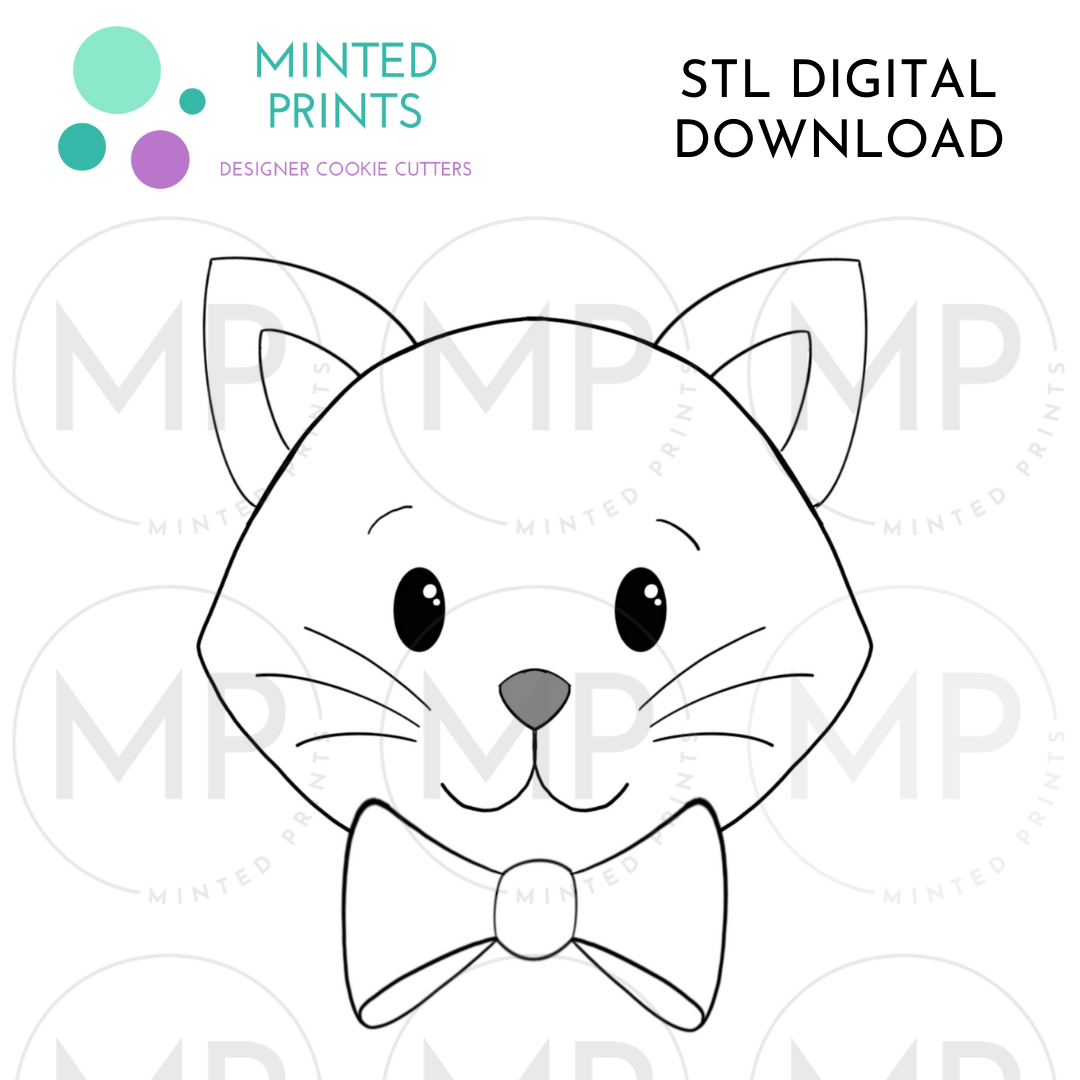 Cat Face with Bow Cookie Cutter STL DIGITAL DOWNLOAD