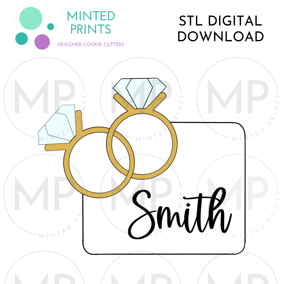 Diamond Rings Plaque Cookie Cutter STL DIGITAL DOWNLOAD