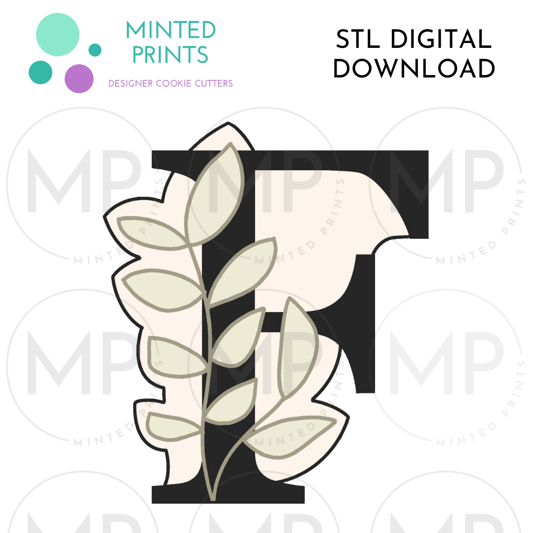 Leafy Letter F Cookie Cutter STL DIGITAL DOWNLOAD