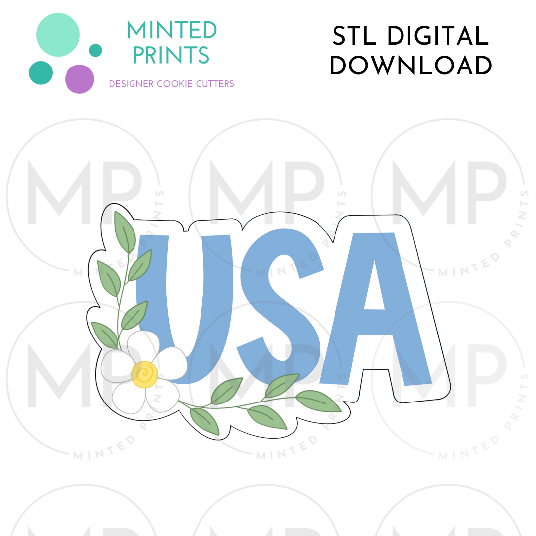 Floral USA Script Cookie Cutter STL DIGITAL DOWNLOAD