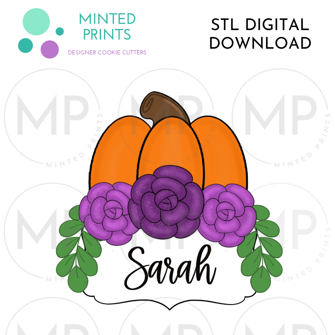 Floral Pumpkin Plaque Cookie Cutter STL DIGITAL DOWNLOAD