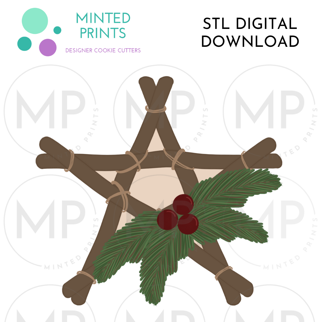 Floral Stick Star Cookie Cutter STL DIGITAL DOWNLOAD