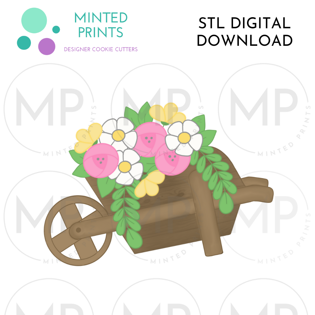 Floral Wood Wheelbarrow Cookie Cutter STL DIGITAL DOWNLOAD