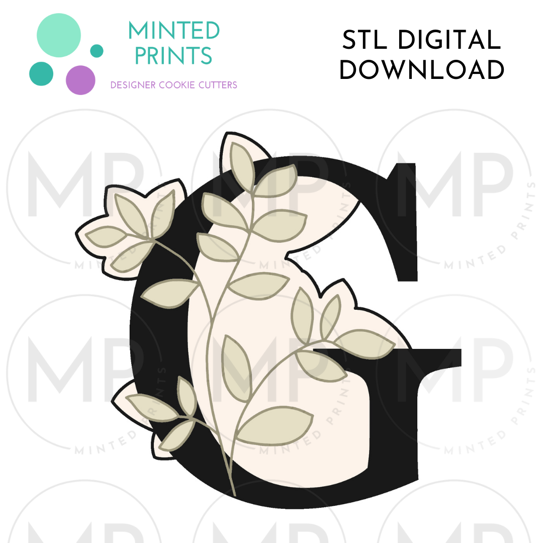 Leafy Letter G Cookie Cutter STL DIGITAL DOWNLOAD