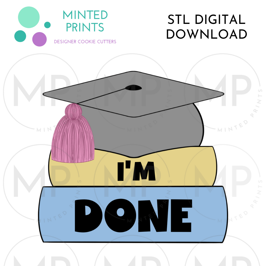 Grad Hat on Books Cookie Cutter STL DIGITAL DOWNLOAD