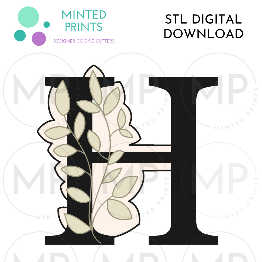 Leafy Letter H Cookie Cutter STL DIGITAL DOWNLOAD