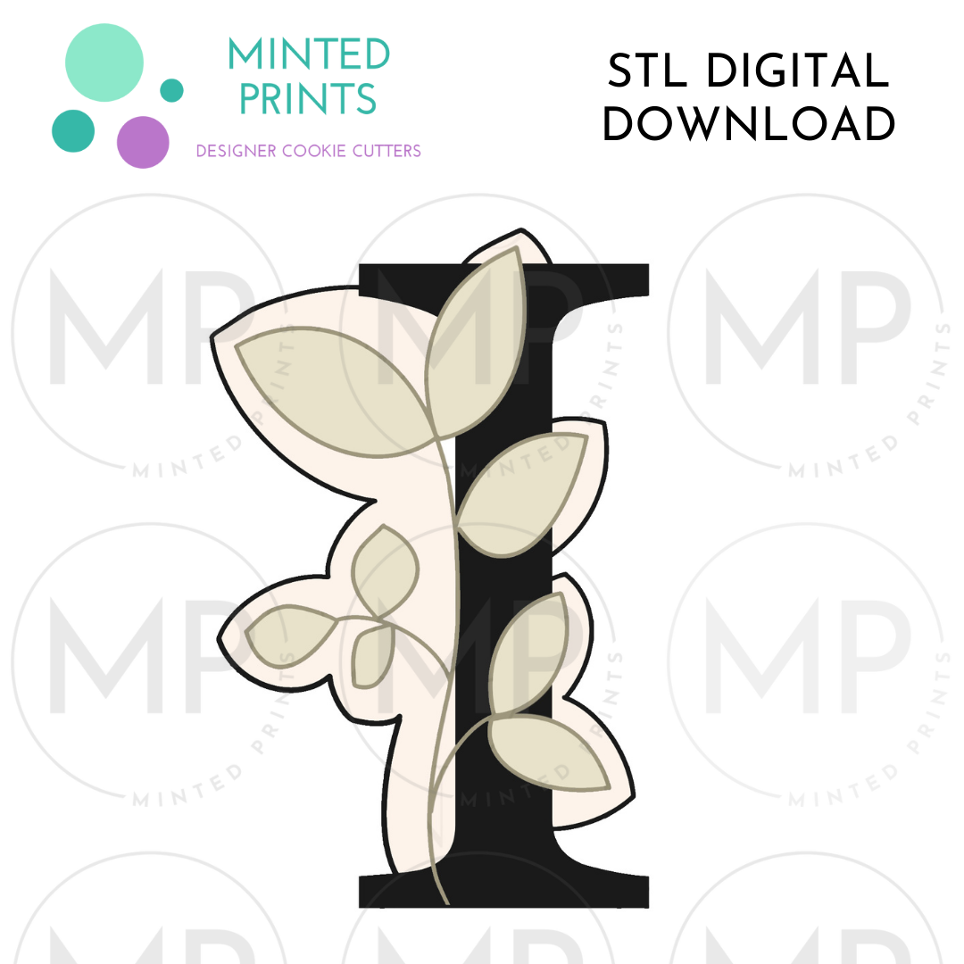 Leafy Letter I Cookie Cutter STL DIGITAL DOWNLOAD