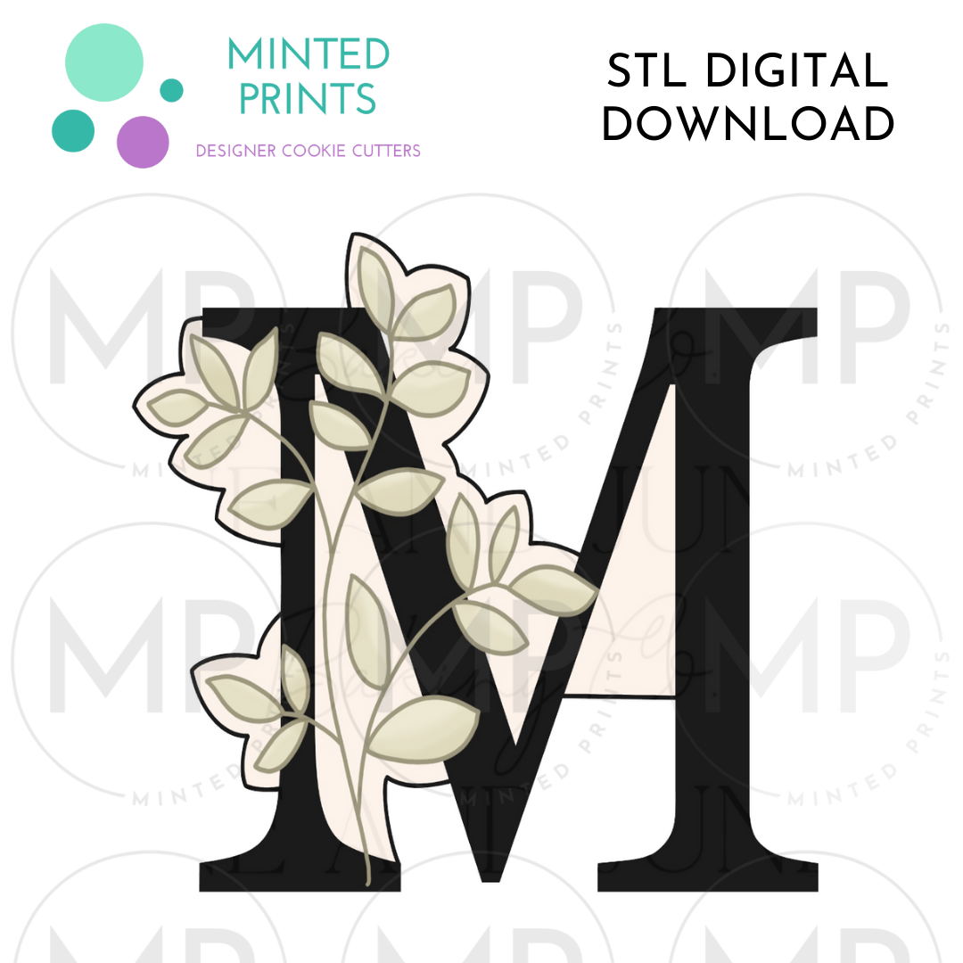 Leafy Letter M Cookie Cutter STL DIGITAL DOWNLOAD