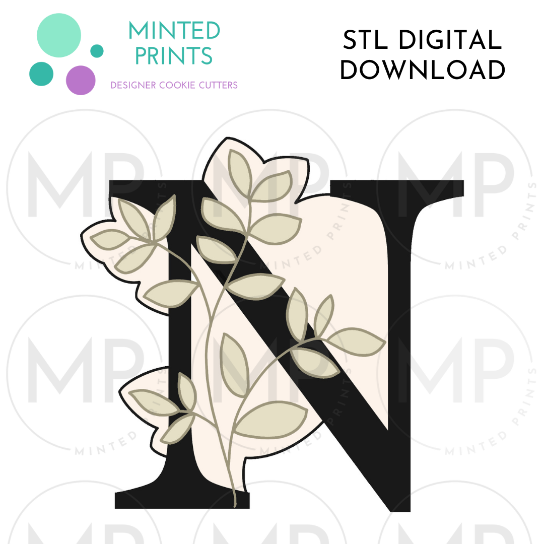 Leafy Letter N Cookie Cutter STL DIGITAL DOWNLOAD