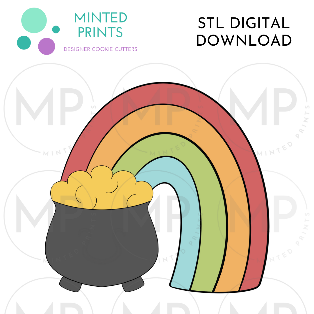 Pot of Gold with Rainbow Cookie Cutter STL DIGITAL DOWNLOAD