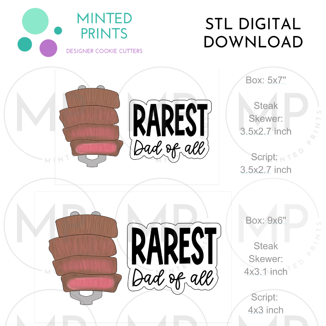 Rarest Dad of All & Steak Skewer (Set of 2) Cookie Cutter STL DIGITAL DOWNLOAD