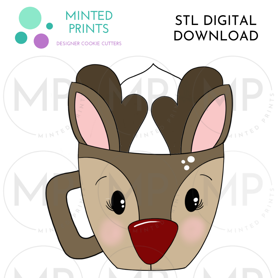 Reindeer Mug Cookie Cutter STL DIGITAL DOWNLOAD