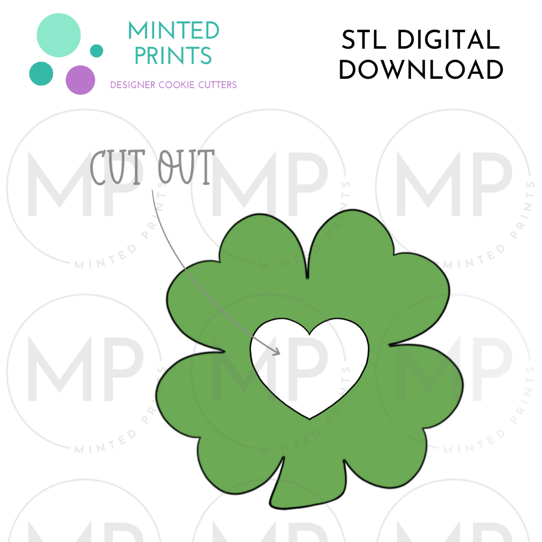 Shamrock with Heart Cutout Cookie Cutter STL DIGITAL DOWNLOAD