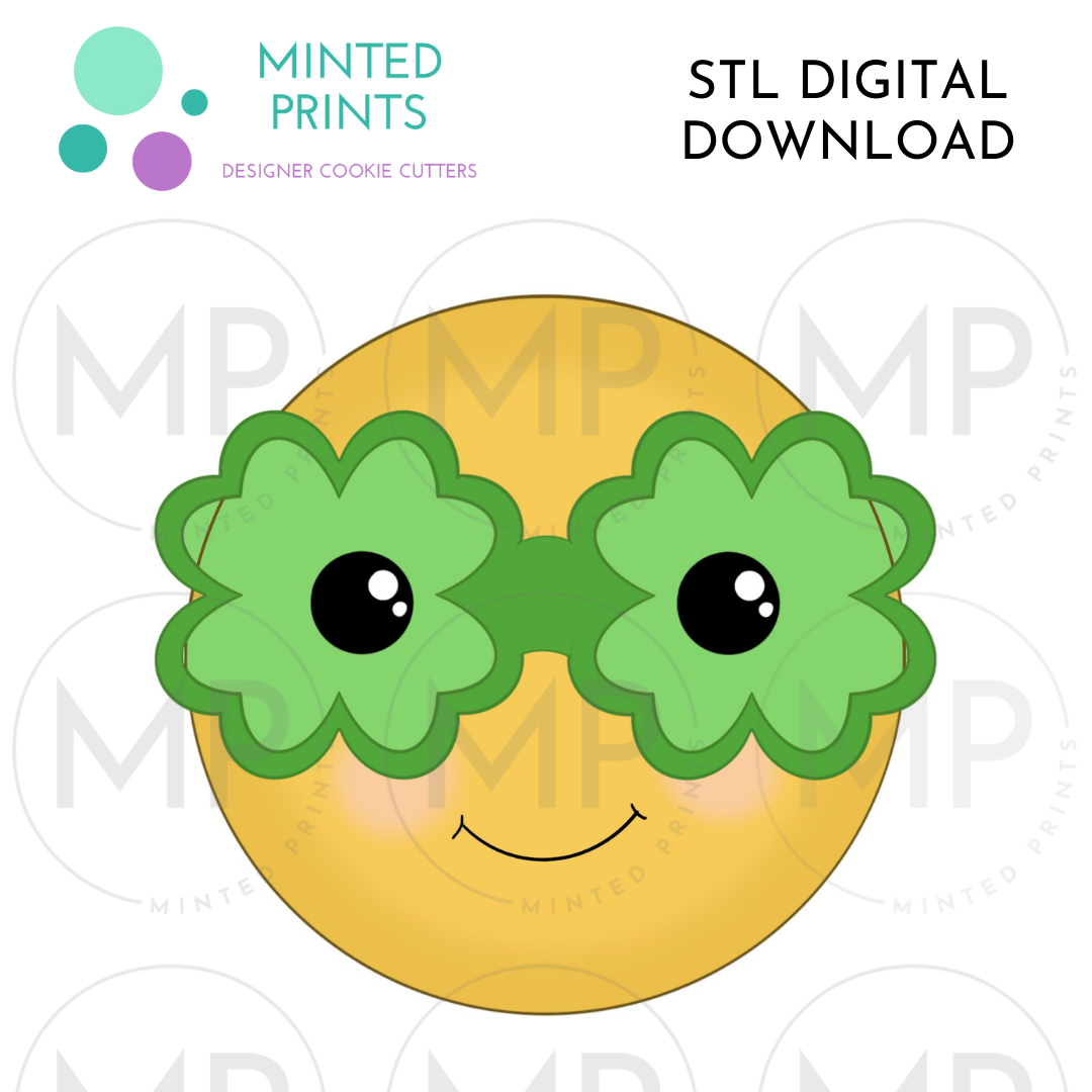 Smiley in Shamrock Glasses Cookie Cutter STL DIGITAL DOWNLOAD