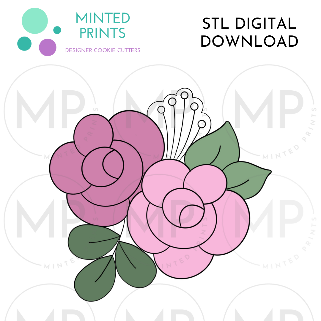 Two Flower Cluster Cookie Cutter STL DIGITAL DOWNLOAD