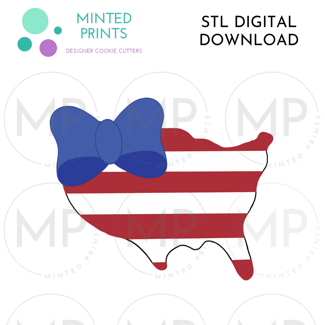 USA with Bow Cookie Cutter STL DIGITAL DOWNLOAD