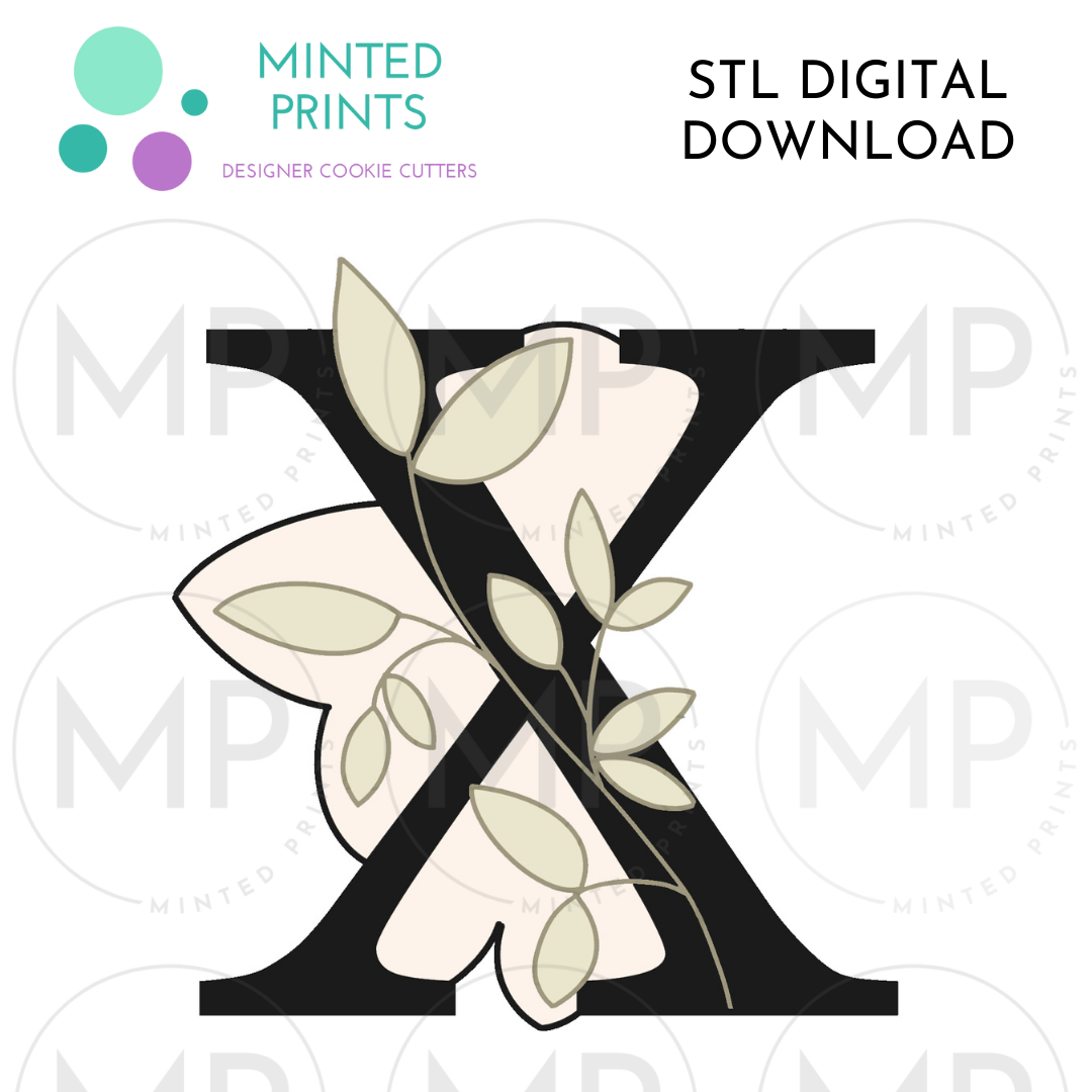 Leafy Letter X Cookie Cutter STL DIGITAL DOWNLOAD