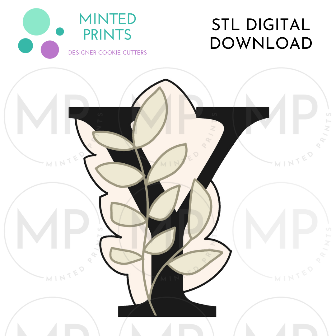 Leafy Letter Y Cookie Cutter STL DIGITAL DOWNLOAD