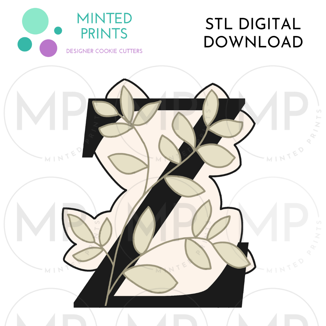 Leafy Letter Z Cookie Cutter STL DIGITAL DOWNLOAD