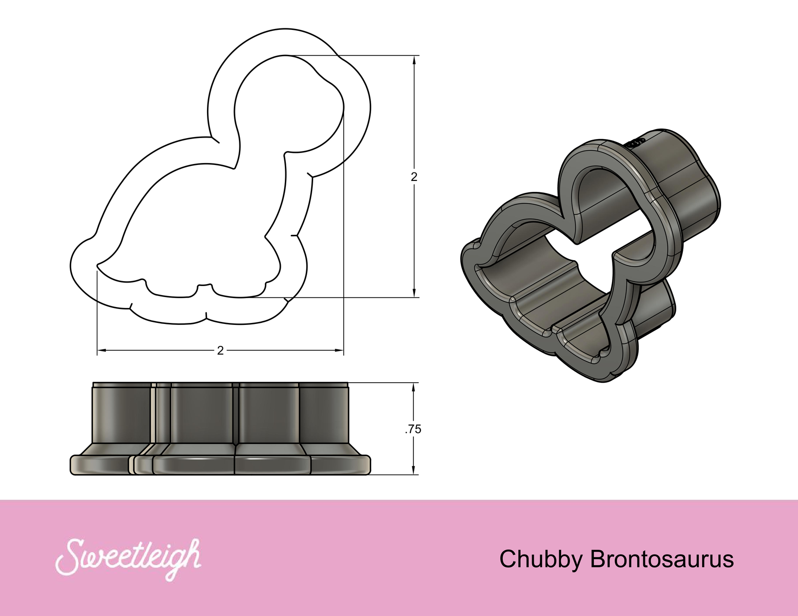 Chubby Brontosaurus Cookie Cutter - Sweetleigh 