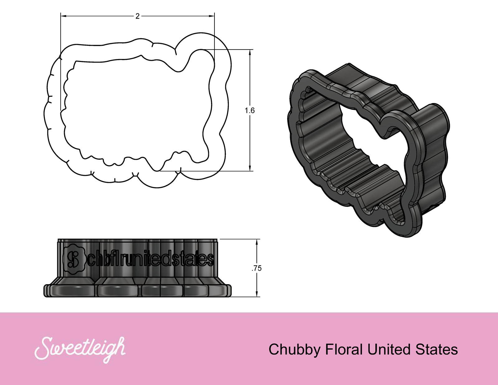 Chubby Floral United States Cookie Cutter - Sweetleigh 