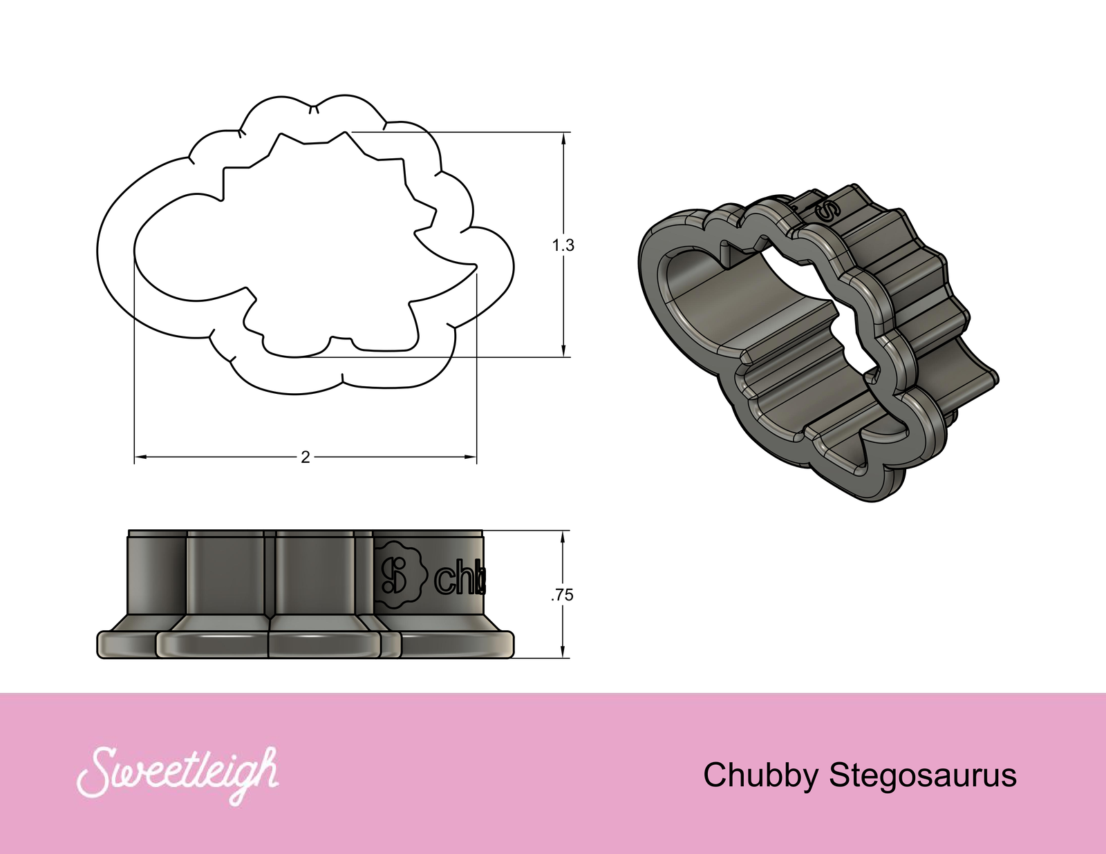 Chubby Stegosaurus Cookie Cutter - Sweetleigh 