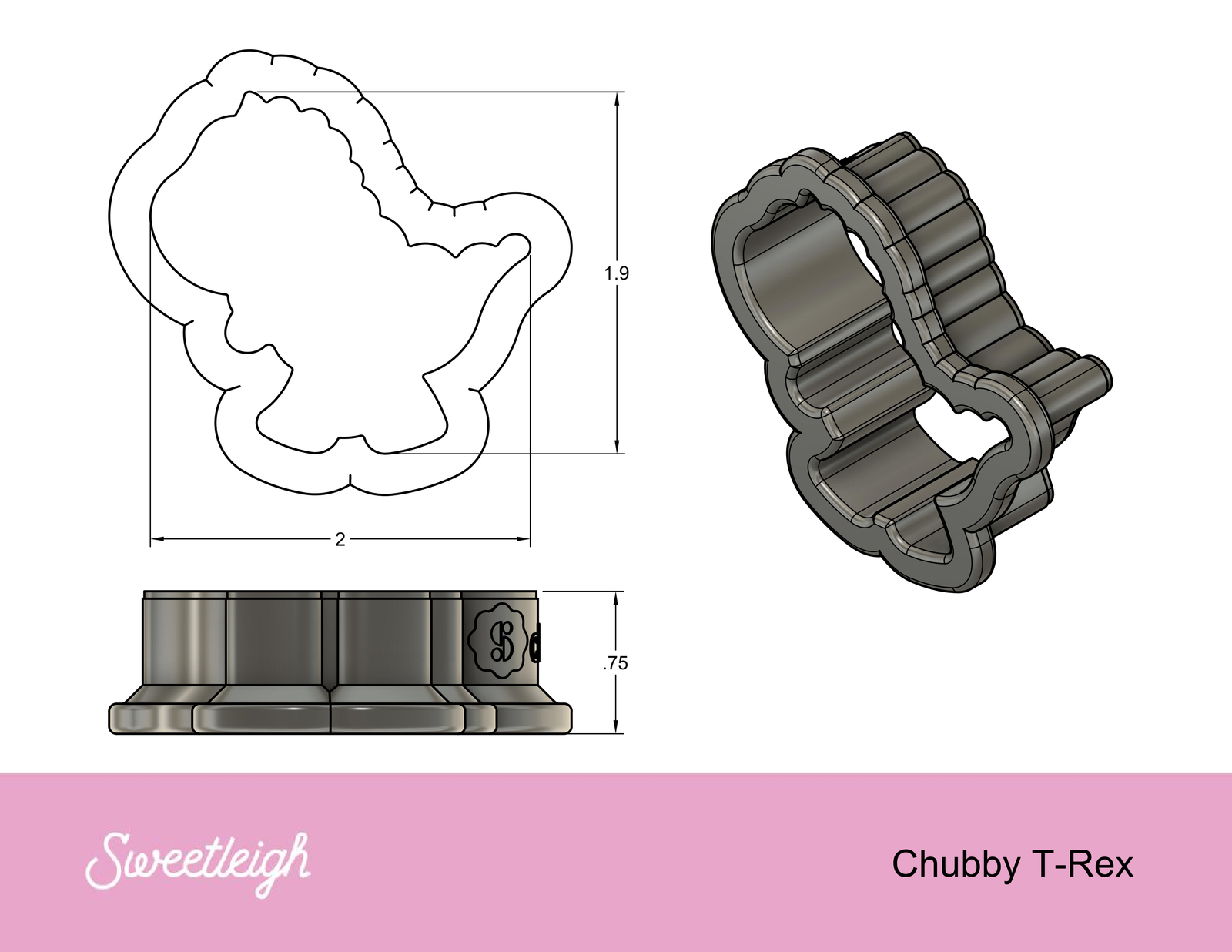 Chubby T-Rex Cookie Cutter - Sweetleigh 