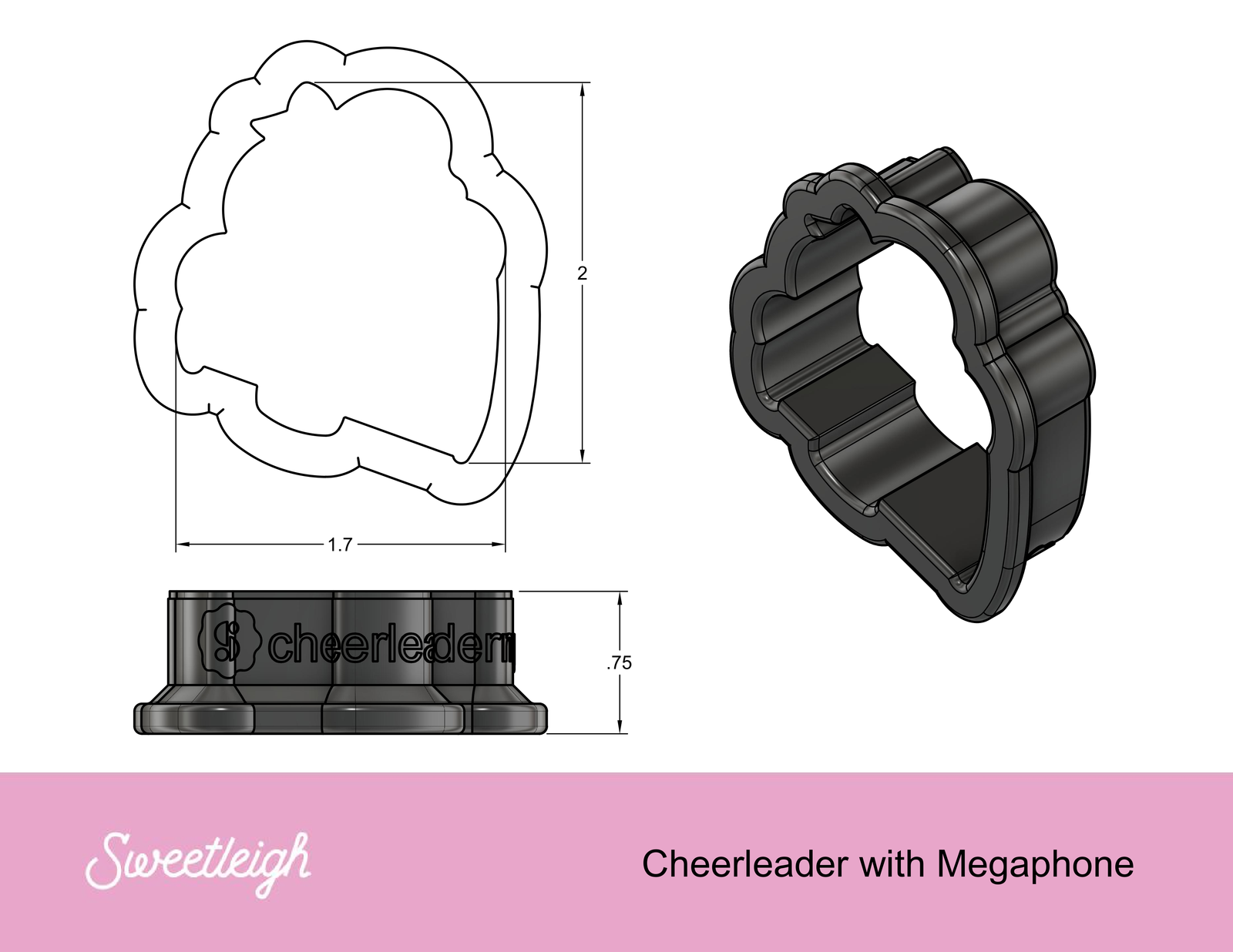 Cheerleader with Megaphone Cookie Cutter - Sweetleigh 