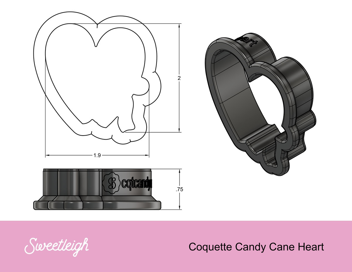 Coquette Candy Cane Heart Cookie Cutter