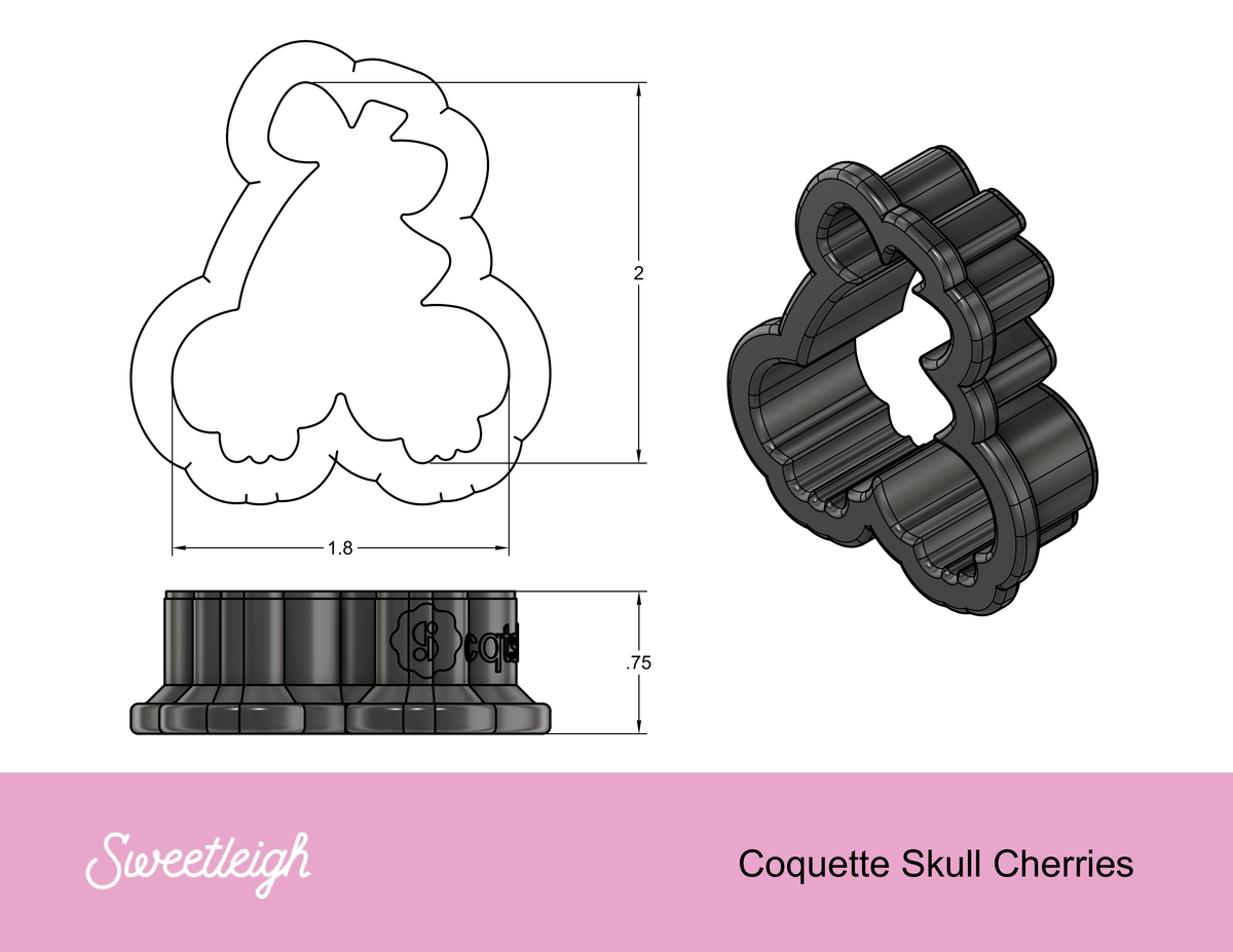 Coquette Skull Cherries Cookie Cutter