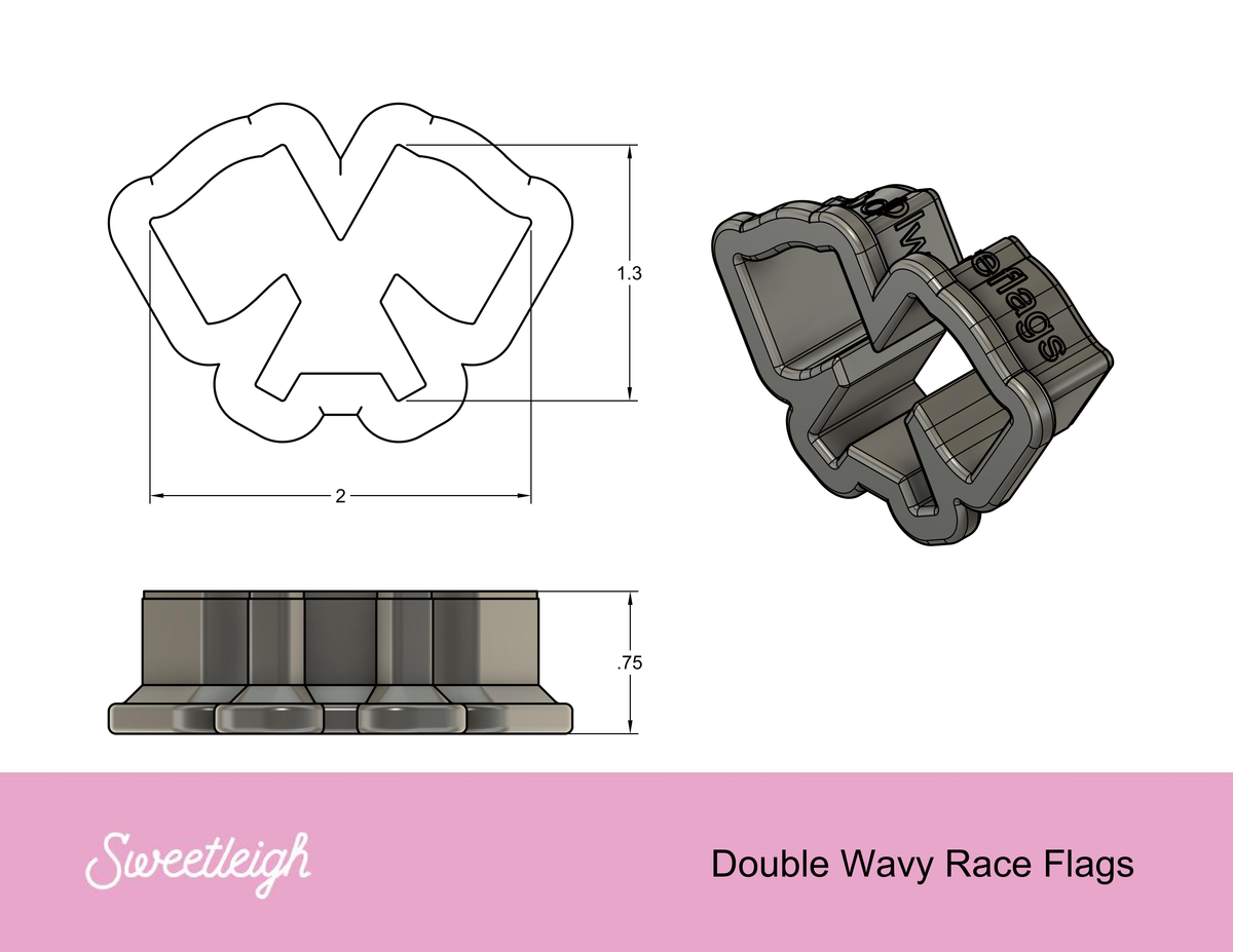 Double Wavy Race Flags Cookie Cutter