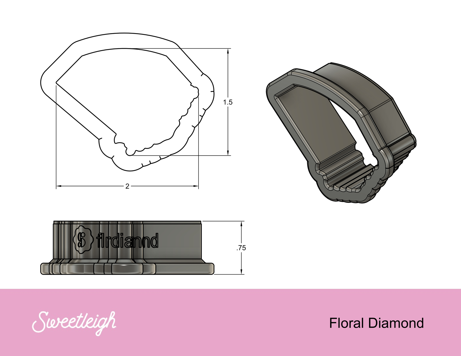 Floral Diamond Cookie Cutter - Sweetleigh 