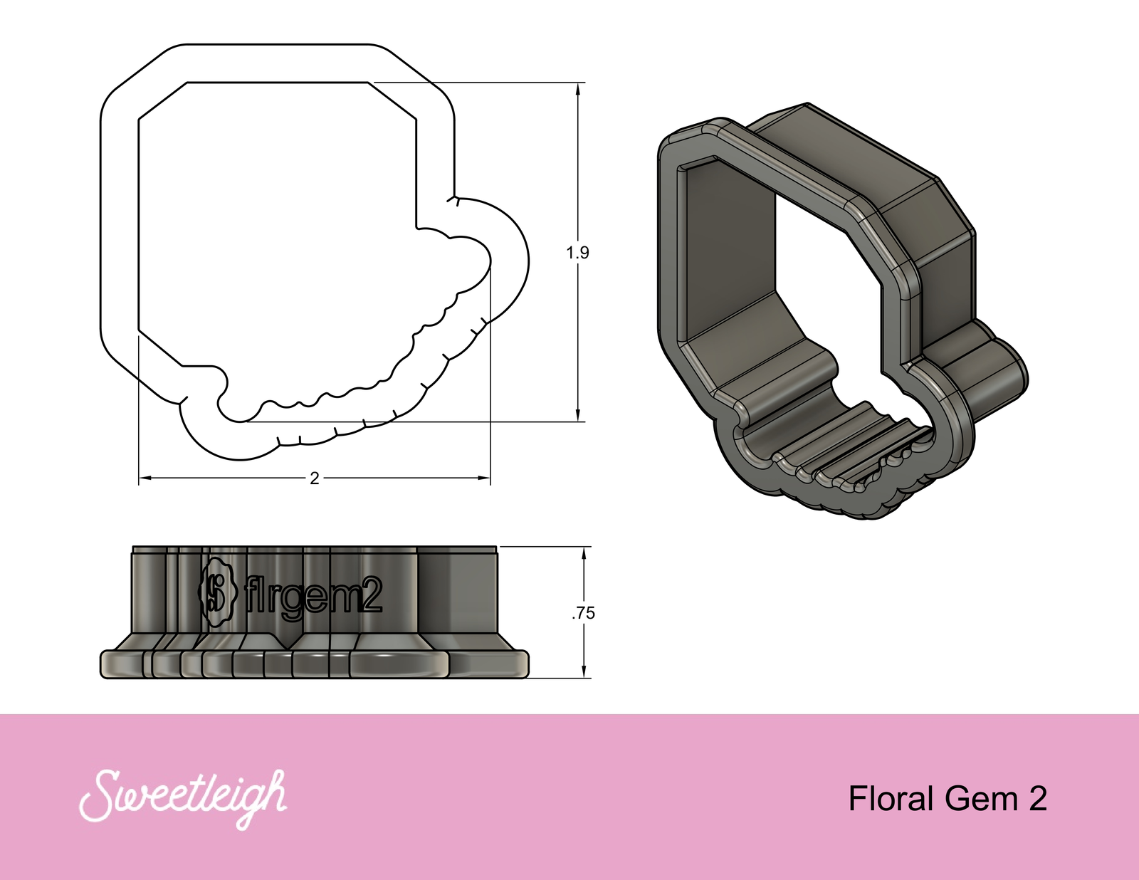 Floral Gem 2 Cookie Cutter - Sweetleigh 