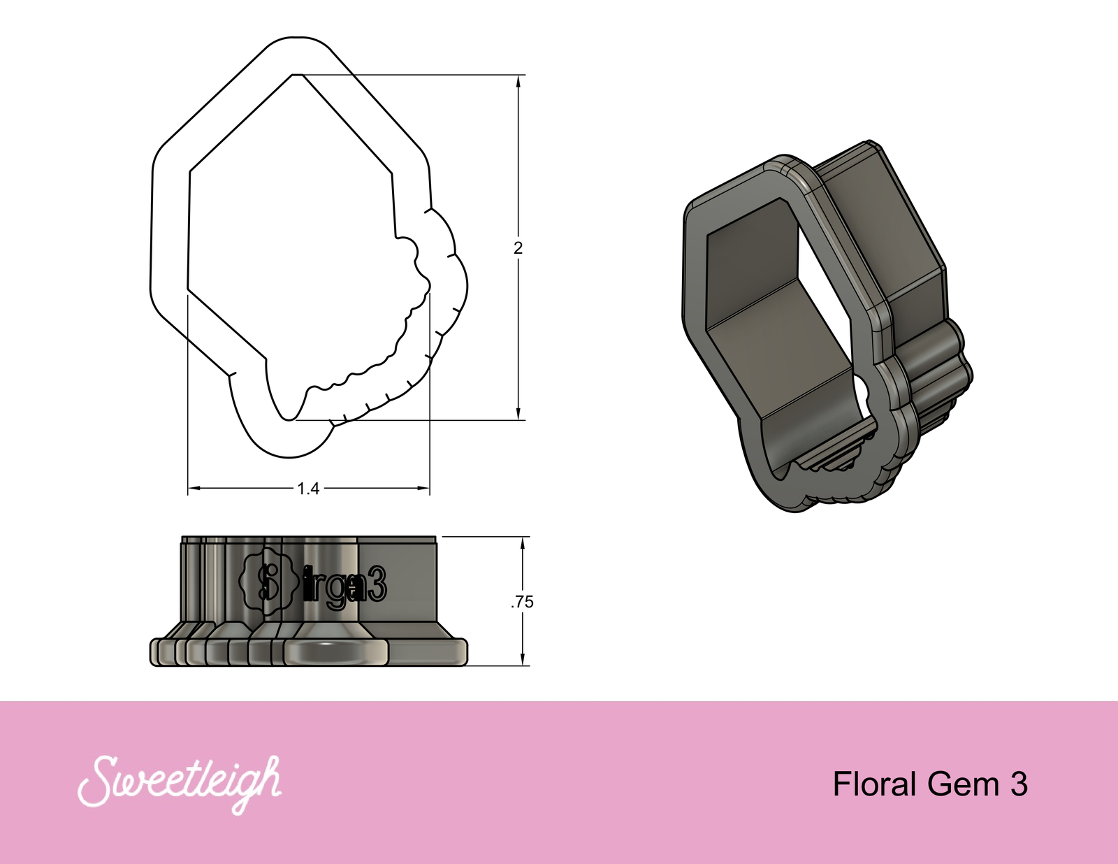 Floral Gem 3 Cookie Cutter - Sweetleigh 