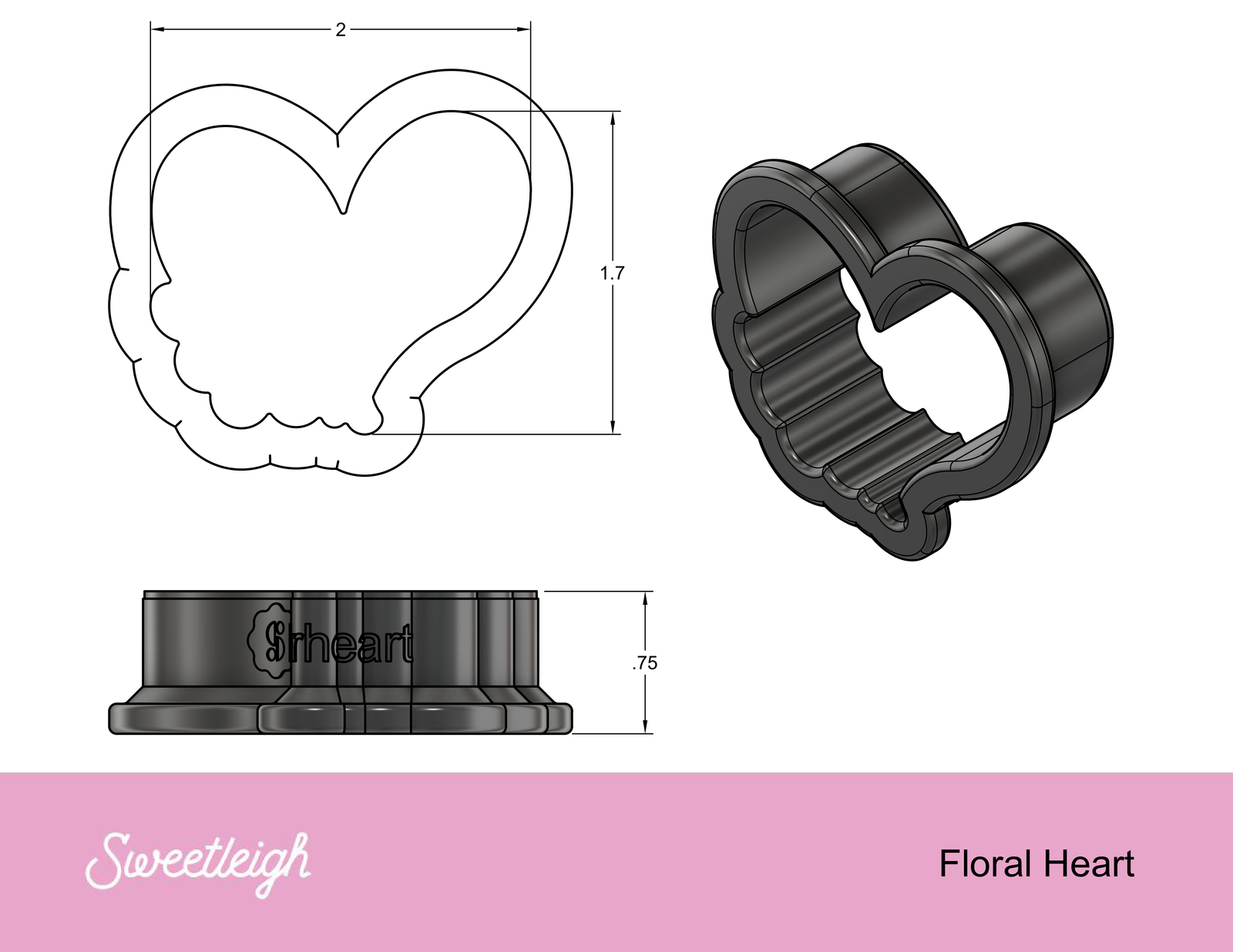 Floral Heart Cookie Cutter - Sweetleigh 
