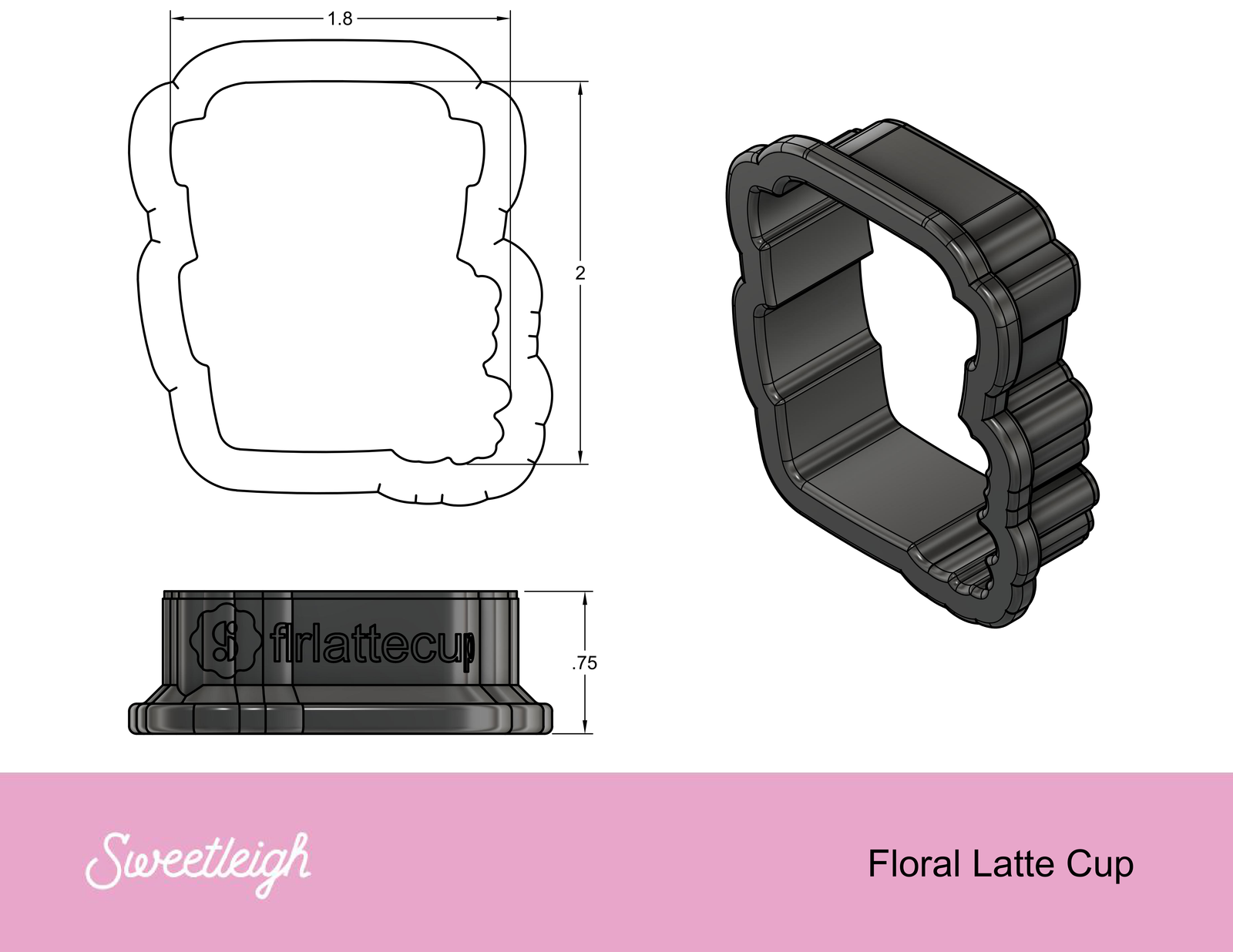 Floral Latte Cup Cookie Cutter - Sweetleigh 