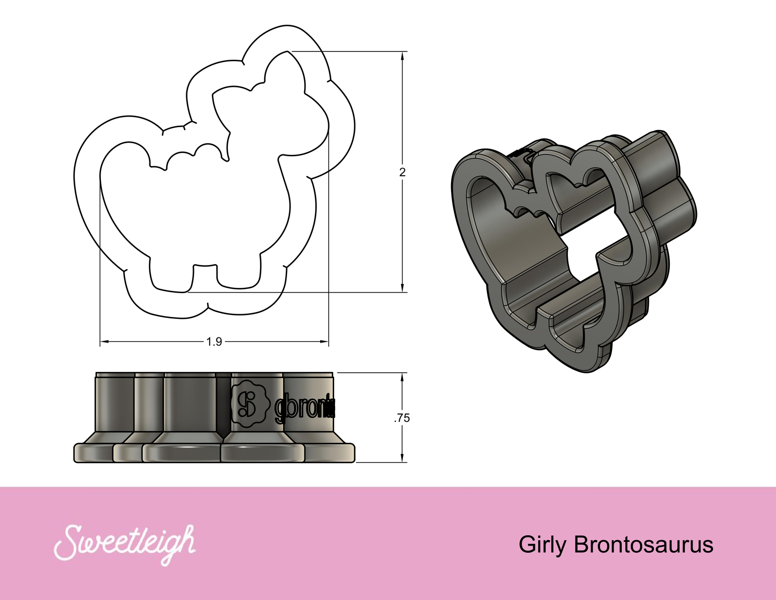 Girly Brontosaurus Cookie Cutter - Sweetleigh 