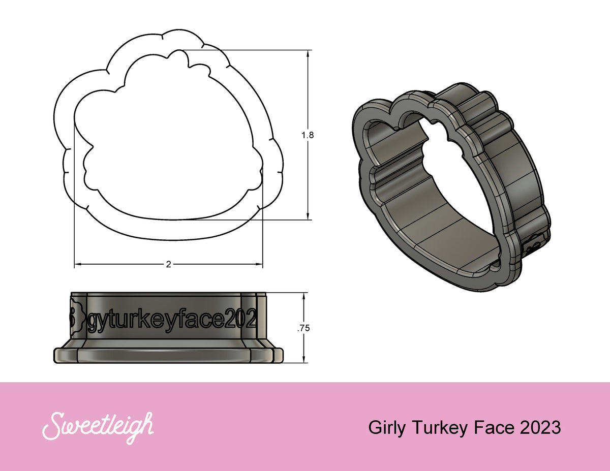 Girly Turkey Face 2023 Cookie Cutter