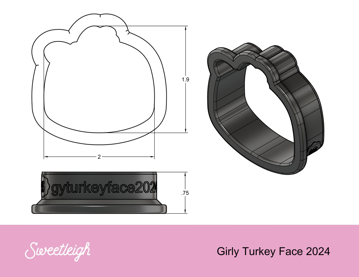 Girly Turkey Face 2024 Cookie Cutter