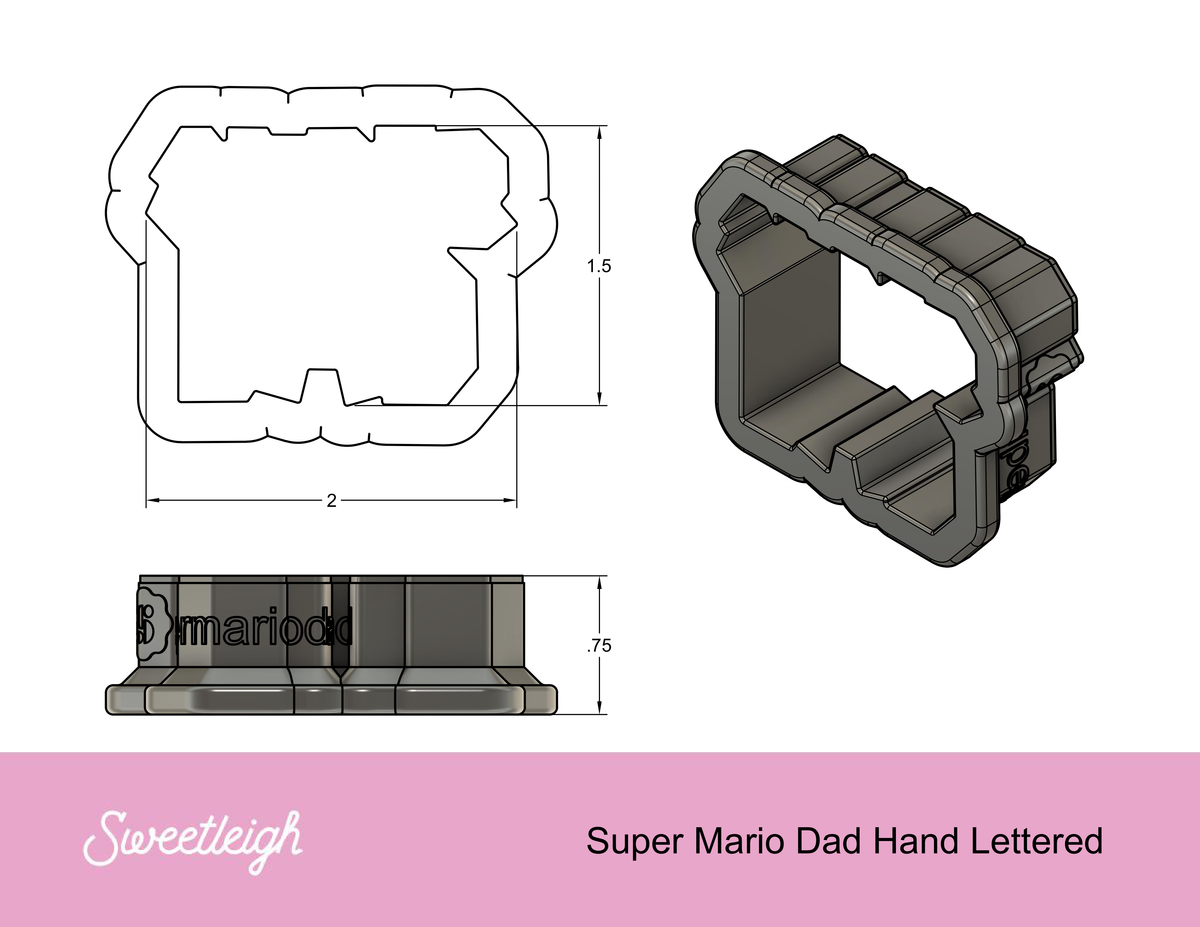 Super Mario Dad Hand Lettered Cookie Cutter
