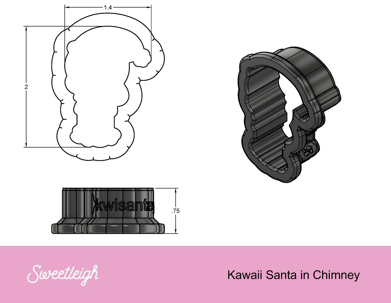 Kawaii Santa in Chimney Cookie Cutter - Sweetleigh 