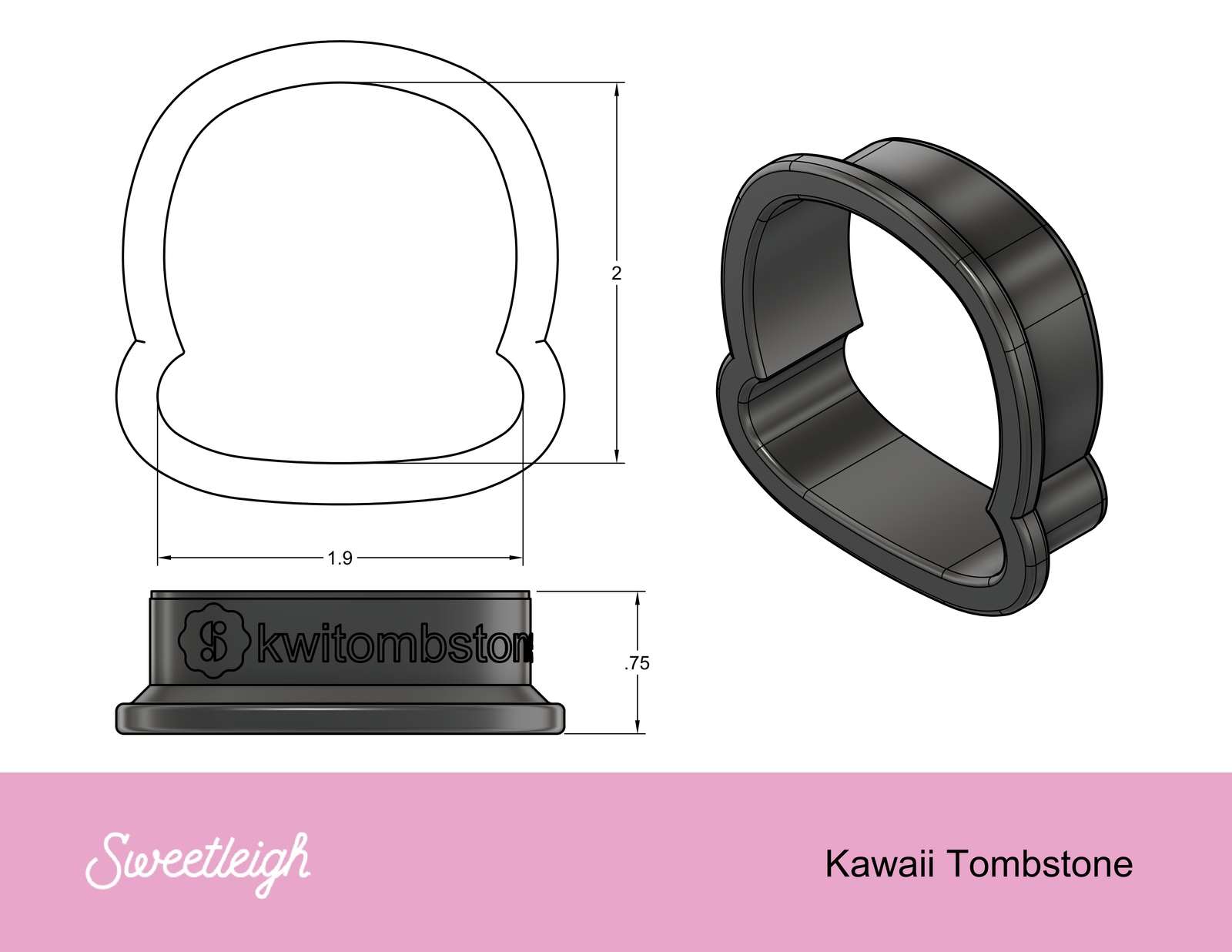 Kawaii Tombstone Cookie Cutter - Sweetleigh 