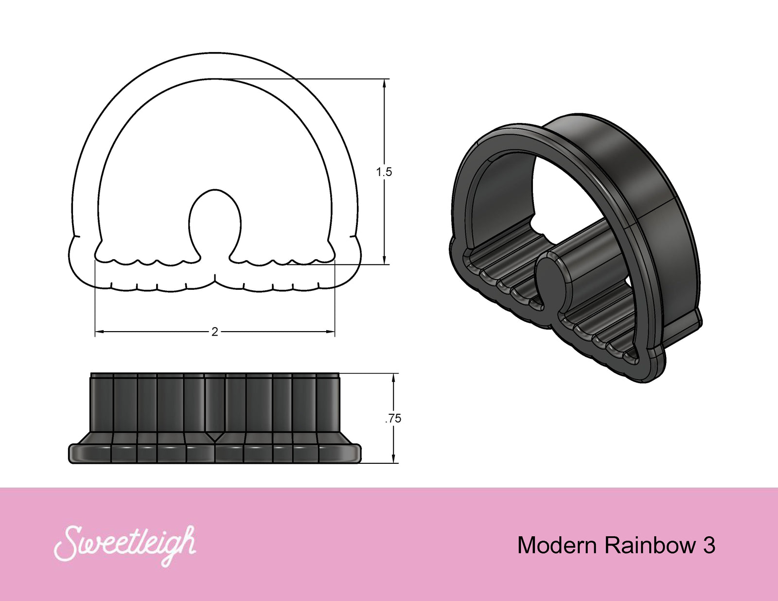 Modern Rainbow 3 Cookie Cutter - Sweetleigh 