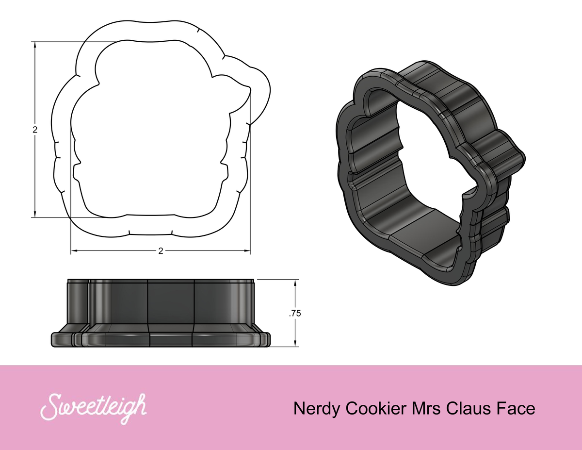 Nerdy Cookier Mrs. Claus Face Cookie Cutter