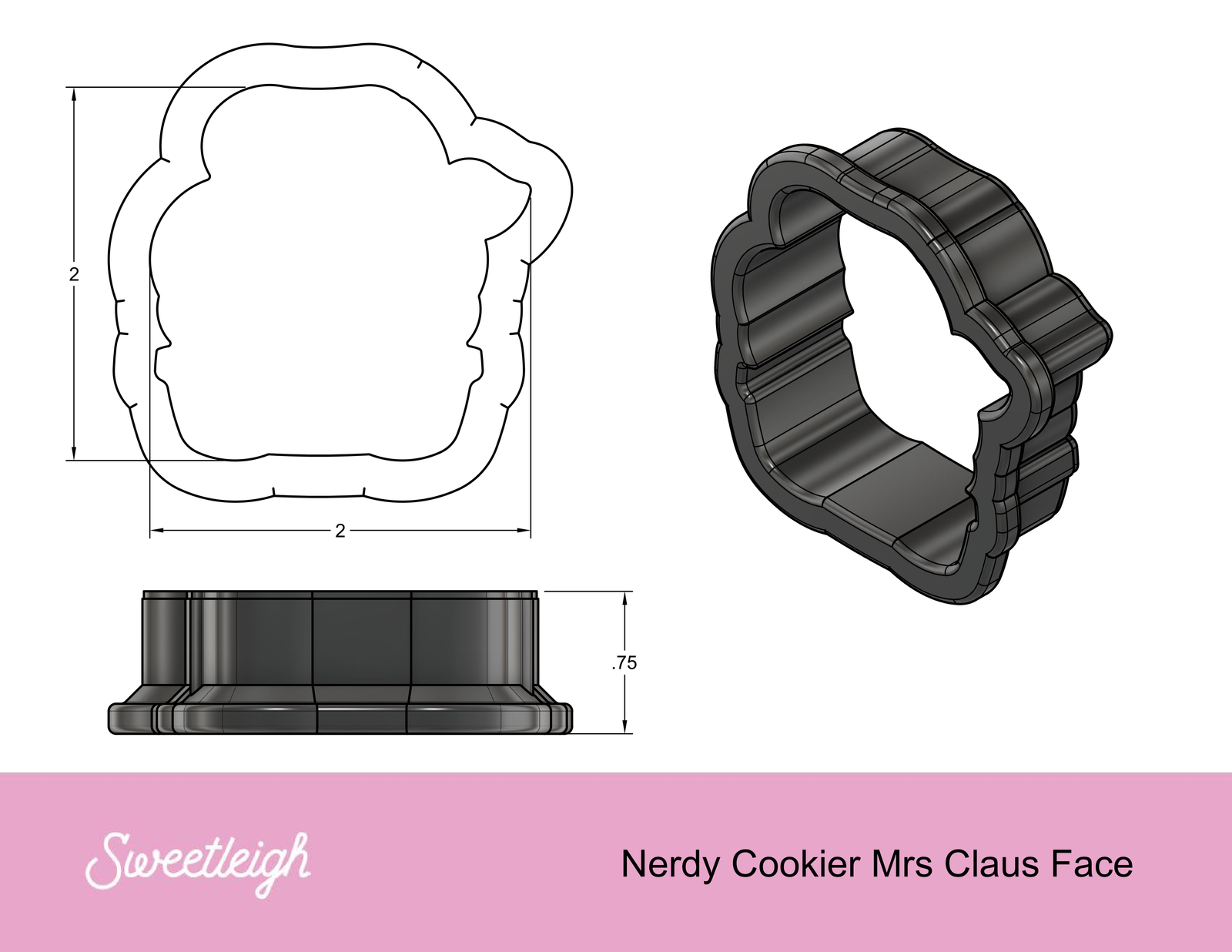 Nerdy Cookier Mrs. Claus Face Cookie Cutter - Sweetleigh 